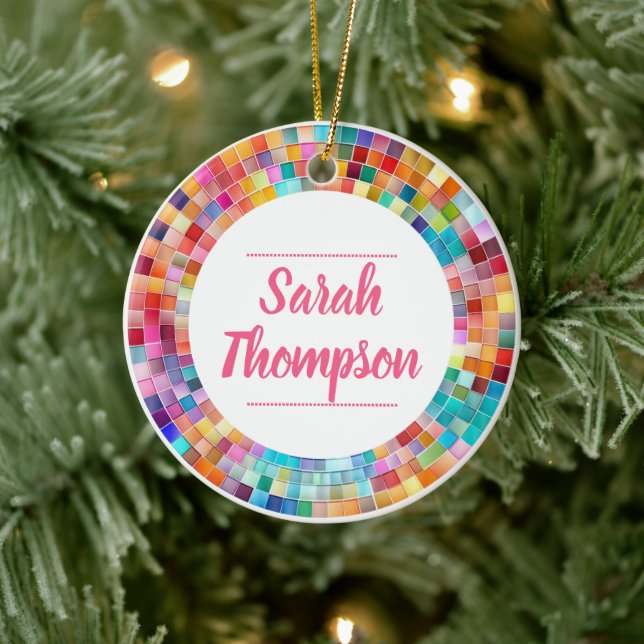 Rainbow Glass Mosaic Circle Frame Name Keramik Ornament (Baum)