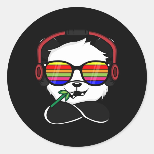Rainbow Glasses Cool Panda - Kopfhörer über Ohr Runder Aufkleber (Vorderseite)