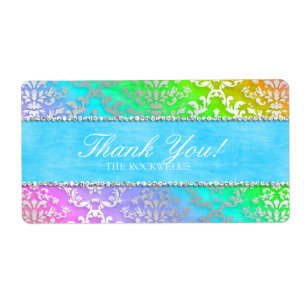Rainbow Glimmer Damask Wedding Danke
