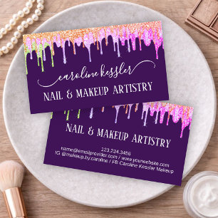 Rainbow Glitter Drip Beauty Makeup- und Nageldesig Visitenkarte