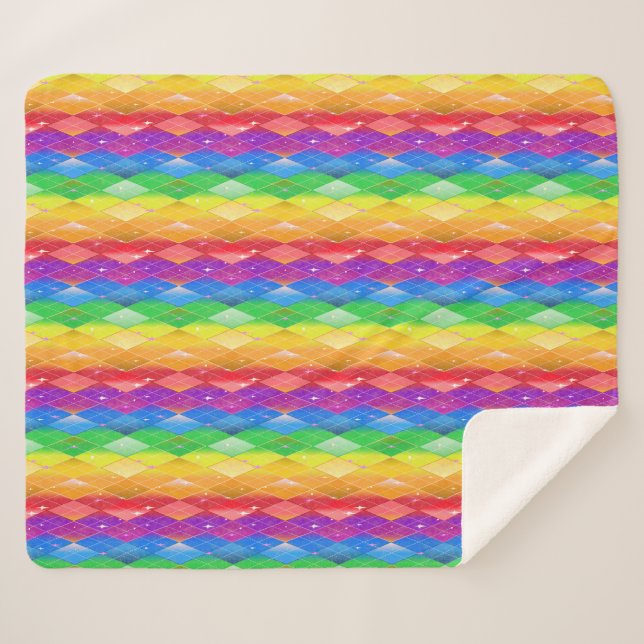 Rainbow Glitter Pride Argyle Diamond  Sherpadecke (Vorderseite (Horizontal))