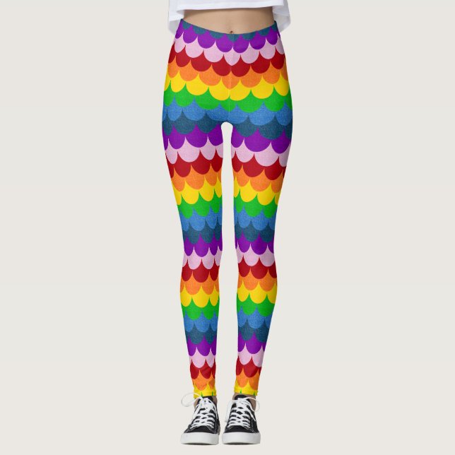 Rainbow Glittery Mermaid Scales Muster Leggings (Vorderseite)