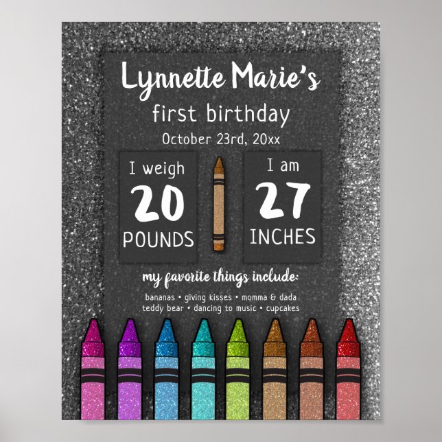 Rainbow Glitzer Crayon First Birthday Baby Shower Poster (Vorne)