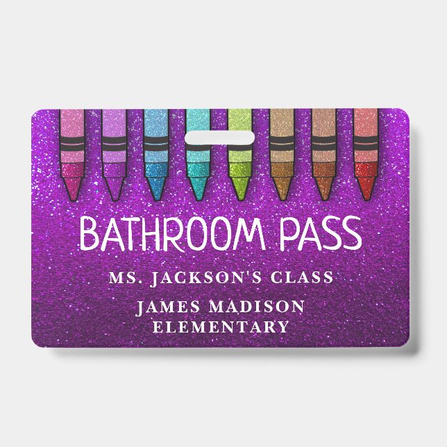 Rainbow Glitzer Crayons Lehrer Saal Pass Ausweis (Vorderseite)