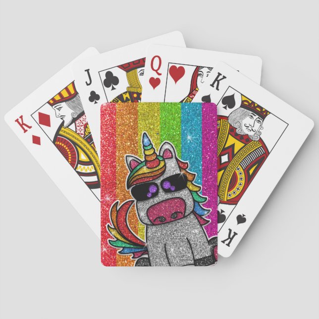 Rainbow Glitzer Einhorn Funkelnd LGBT+ Glitzern Spielkarten (Rückseite)