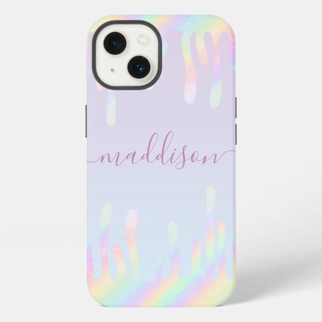 Rainbow Glitzer Eleganter Skriptname iPhone Hülle (Rückseite)