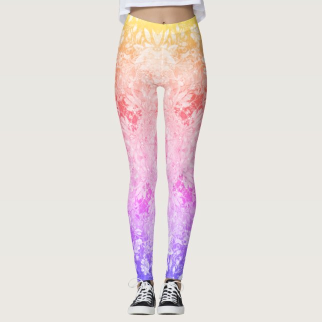 Rainbow Glitzer Floral Pattern Leggings (Vorderseite)