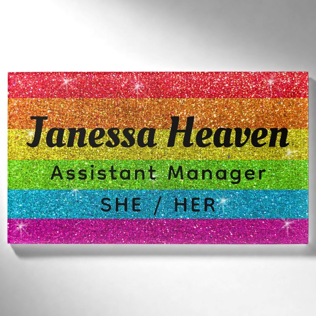 Rainbow Glitzer Funkelnd Chalkboard Name Professio Namenschild (Vorderseite)