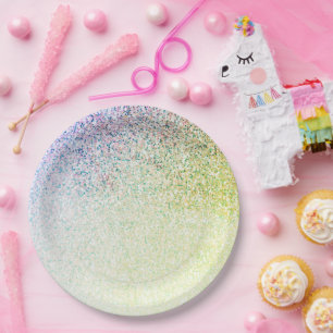 Rainbow Glitzer Glam Baby Shower Ombre Pappteller