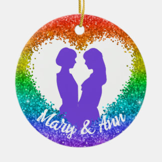 Rainbow Glitzer Heart LGBT Lesbische Weihnachtsnam Keramik Ornament