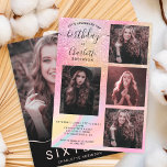 Rainbow Glitzer holografisch 5 Fotos süß 16 Einladung<br><div class="desc">Moderne,  hübsche Rosa Regenbogenfarben-Glitzer-Ober mit irisierenden,  einhornigen holografischen Marmorpastellmustern Sweet 16 Geburtstagsfeier Einladung mit 5 von Ihrem eigenen Foto mit Glitzer ombre Muster verblassen und eine moderne stilvolle Skriptkalligraphie.</div>