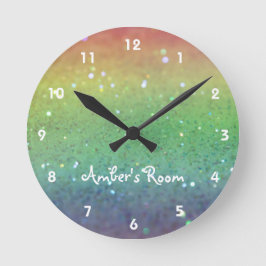 Rainbow Glitzer Kid's Bedroom Runde Wanduhr