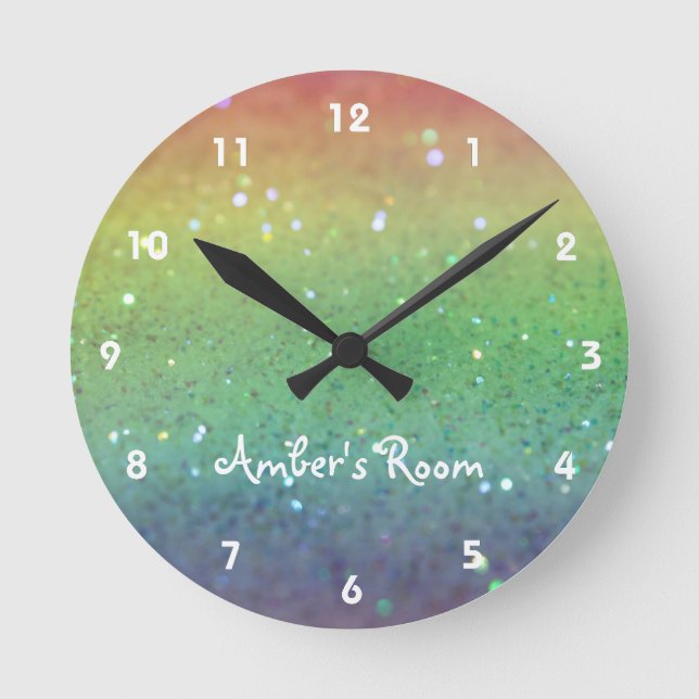 Rainbow Glitzer Kid's Bedroom Runde Wanduhr (Vorderseite)