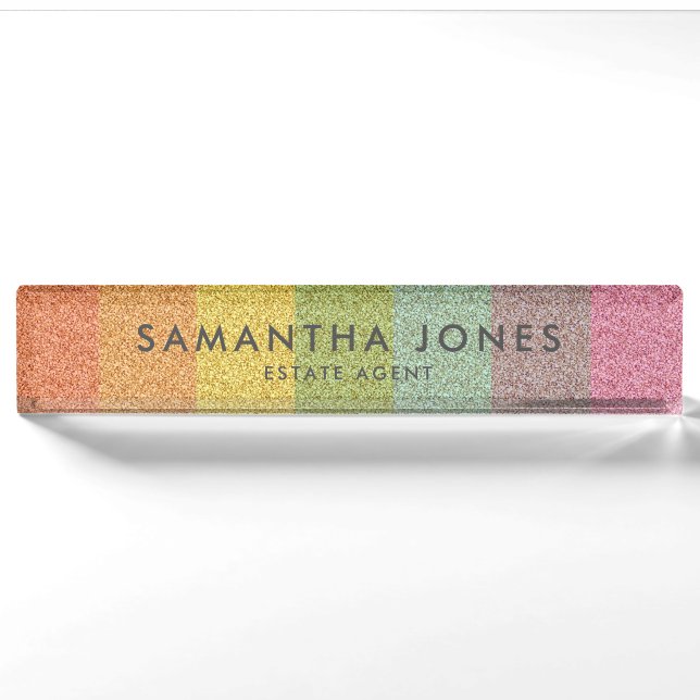 Rainbow Glitzer Klassische Personalisierte Namenss Namensplakette (Vorderseite)