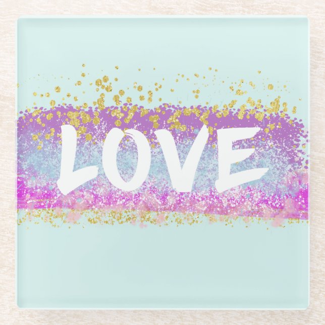 Rainbow Glitzer Liebe Script Untersetzer (Vorderseite)