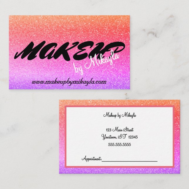 Rainbow Glitzer Makeup Style Hair Business Card Visitenkarte (Vorne/Hinten)