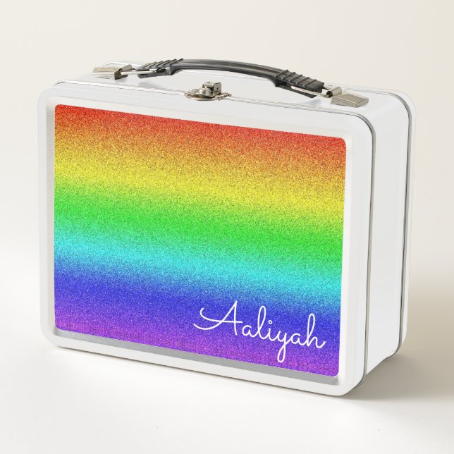 Rainbow-Glitzer Metall Brotdose (Vorderseite)