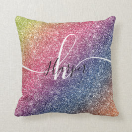 Rainbow Glitzer Monogram Name Throw Kissen