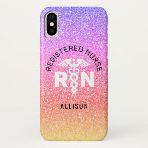 Rainbow Glitzer Nurse Medical Caduceus personalisi Case-Mate iPhone Hülle