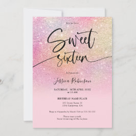 Rainbow Glitzer ombre girly pink Sweet 16 Einladung
