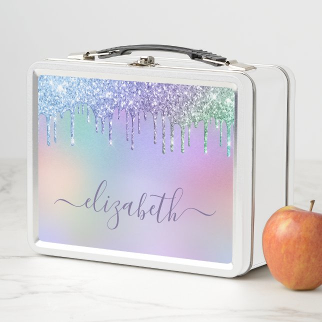 Rainbow Glitzer Personalisiert Metall Brotdose (Beispiel)