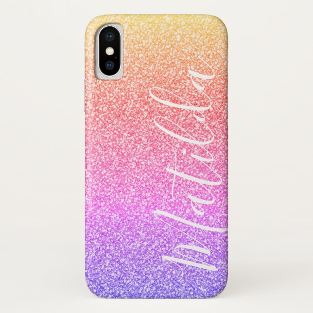 Rainbow Glitzer Personalisiert Name Script Case-Mate iPhone Hülle (Rückseite)