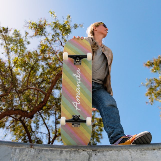 Rainbow Glitzer Skateboard personalisiert mit Name (Außenbereich 1)