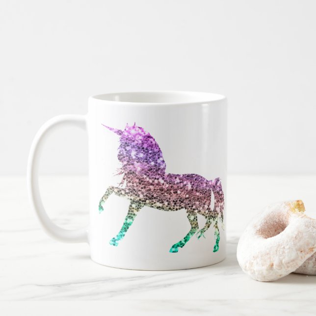 Rainbow Glitzer Sparkle Unicorn Iridescent Tasse (Mit Donut)