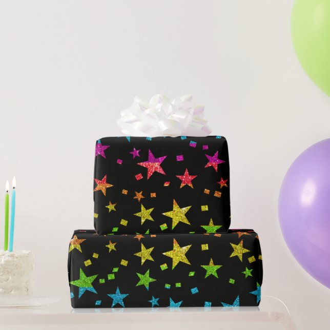 Rainbow Glitzer Stars Hochzeit Weihnachten Geburts Geschenkpapier (Partygeschenke)