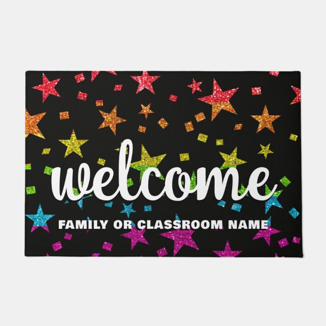 Rainbow Glitzer Stars Lehrerin im Klassenzimmer Fußmatte (Vorderseite)