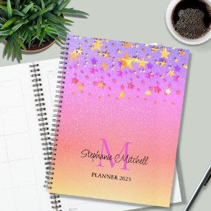 Rainbow Glitzer Stars Monogram Name 2023 Planer