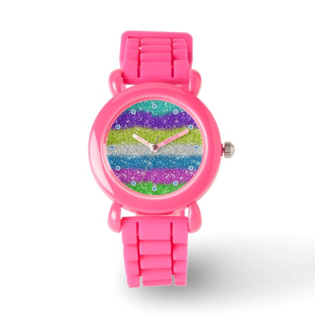 Rainbow Glitzer Streifen Armbanduhr (Vorderseite)