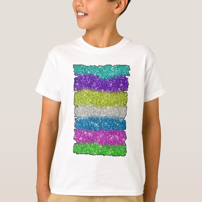Rainbow Glitzer Streifen T-Shirt (Vorderseite)