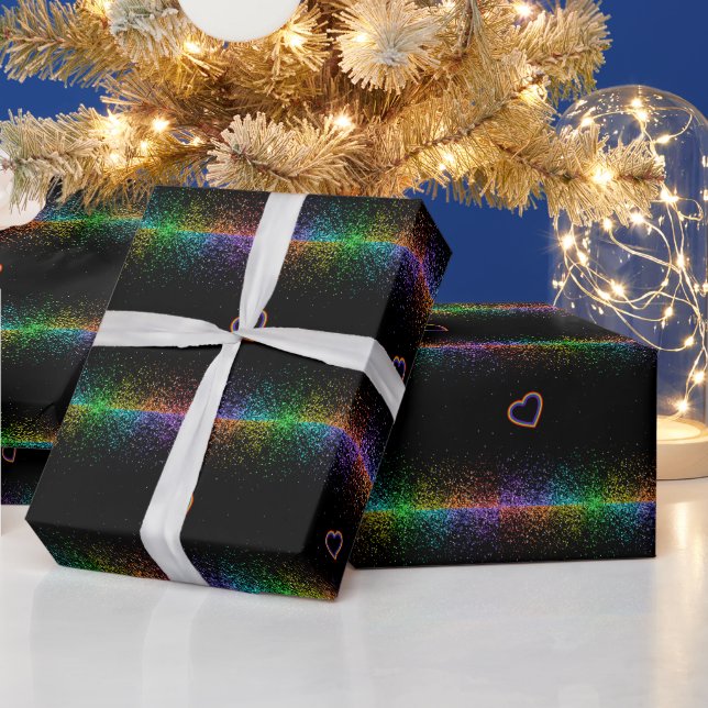 Rainbow Glitzer Trippy Hippie Pride Heart Geschenkpapier (Feiertage)