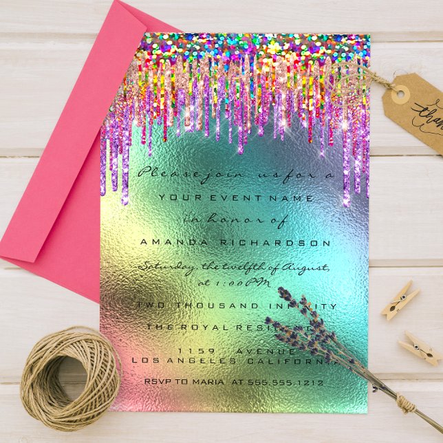 Rainbow Glitzer Tropfen Bridal 16. Einhorn Einladung (Rainbow Glitter Drip Bridal 16th Unicorn Invitation)