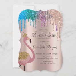 Rainbow Glitzer Tropfen Flamingos Sweet 16 Geburts Einladung