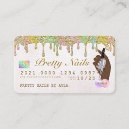 Rainbow Glitzer Tropfen Holographic Nail Tech Cred Visitenkarte