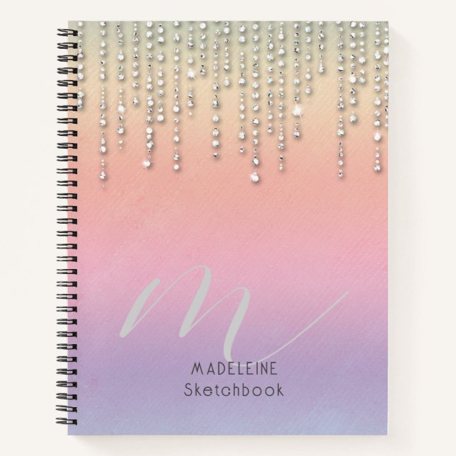 Rainbow Glitzer Tropfen Rhinestones Mit Monogramm Notizbuch (Vorderseite)