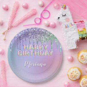 Rainbow Glitzer Tropfens Girl Birthday Party Pappteller