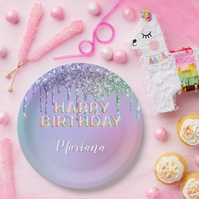 Rainbow Glitzer Tropfens Girl Birthday Party Pappteller (Party)