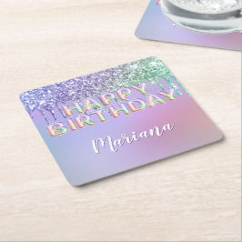 Rainbow Glitzer Tropfens Girl Birthday Party Rechteckiger Pappuntersetzer