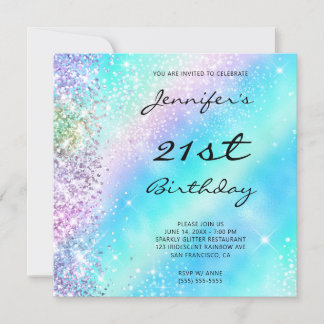 Rainbow Glitzer und Foil 21. Geburtstag Einladung