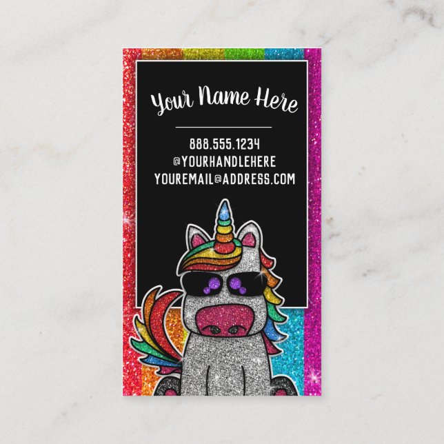 Rainbow Glitzer Unicorn Beruflich Social Media Visitenkarte (Rückseite)