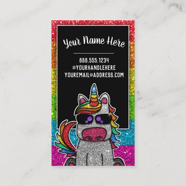 Rainbow Glitzer Unicorn Beruflich Social Media Visitenkarte (Rückseite)