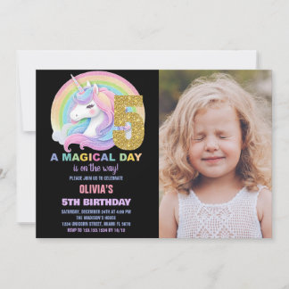 Rainbow Glitzer Unicorn Geburtstag Einladungen Fot