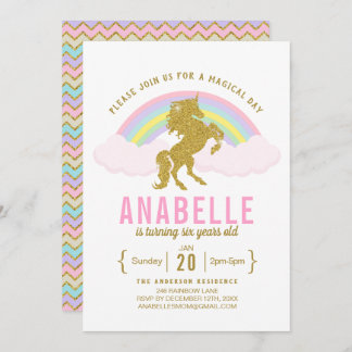 Rainbow Glitzer Unicorn Geburtstagsparty Einladung