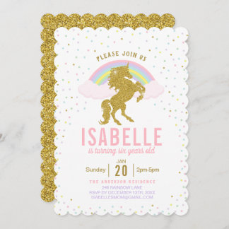 Rainbow Glitzer Unicorn Geburtstagsparty Einladung