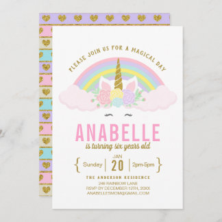 Rainbow Glitzer Unicorn Geburtstagsparty Einladung