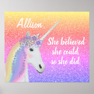 Rainbow Glitzer Unicorn Girls Personalisiert Poster