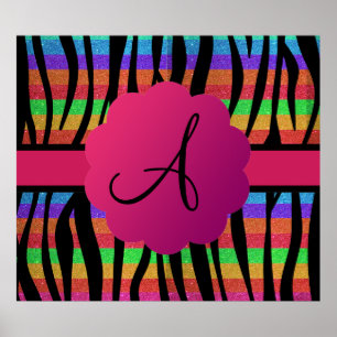 Rainbow-Glitzer-Zebrastreifen mit Monogramm Poster